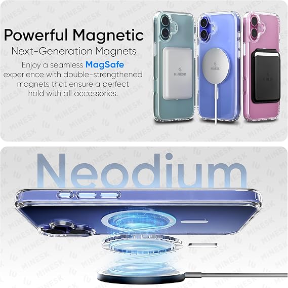 Minesk iPhone 16 Plus için Origin Serisi Premium Kalite Magsafe ile Uyumlu Kılıf Crystal Clear Super Şeffaf Materyal ve İnceltilmiş 3D Gerçek Manyetik Çember (16 Plus)
