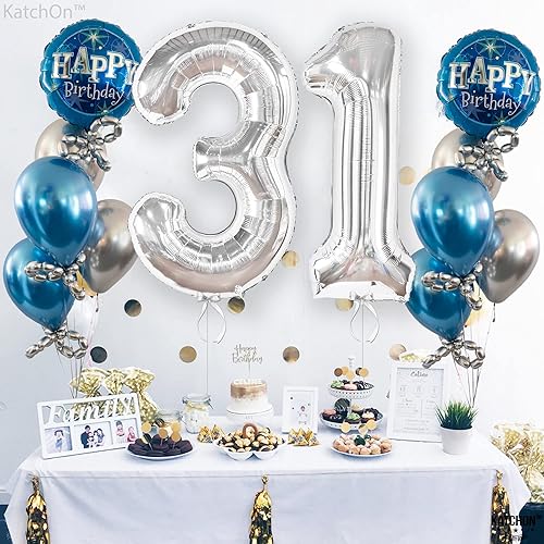 Miniatura 5 de KatchOn Globos plateados del número 31, enormes, 40 pulgadas, decoraciones de cumpleaños número 31 para hombres y mujeres, globos brillantes del