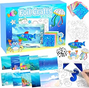 Foil Crafts for Kids, Arts Kit for Kids, Art & Craft Supplies Kits, DIY Creative Activity Travel Toy Gift, Ideal Birthday Christmas Party Favor Gifts for Girls Boys Ages 4+ (Blue)