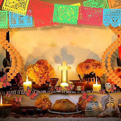 Miniatura 6 de Juego de 338 piezas de decoración del Día de los Muertos, 300 flores artificiales de caléndula 10 unidades, guirnalda de caléndula artificial de 5