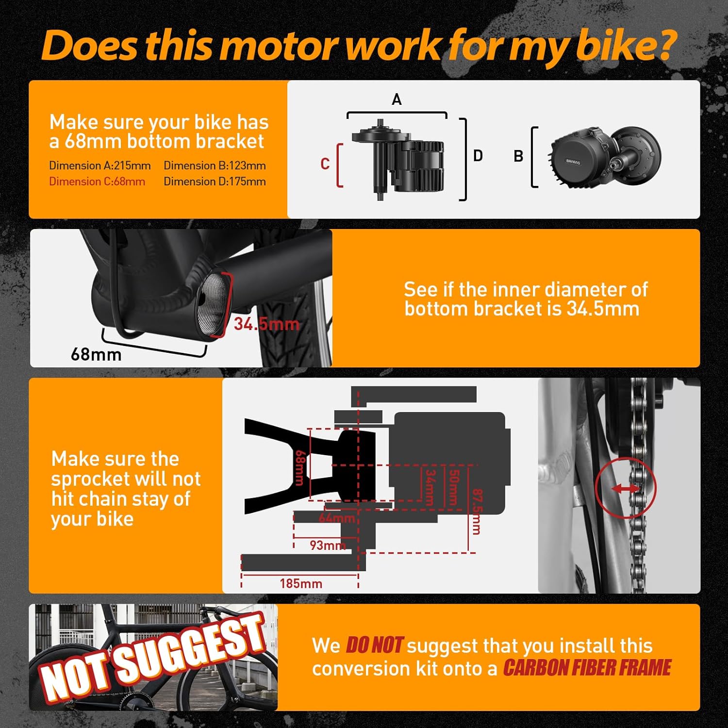 BAFANG 1000w 48V Central Motor with BBS03 Battery Conversion Kit ebike Display C961, 48V 19.2AH Battery and Charger