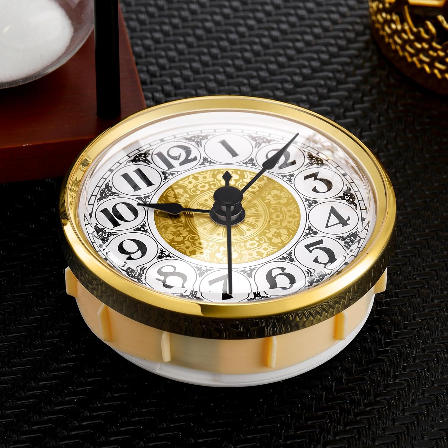 Misdary 6 Pack 3-1/8 Inch (80mm) Quartz Clock Insert with Arabic Numeral Quartz Movement Clock with Gold Trim