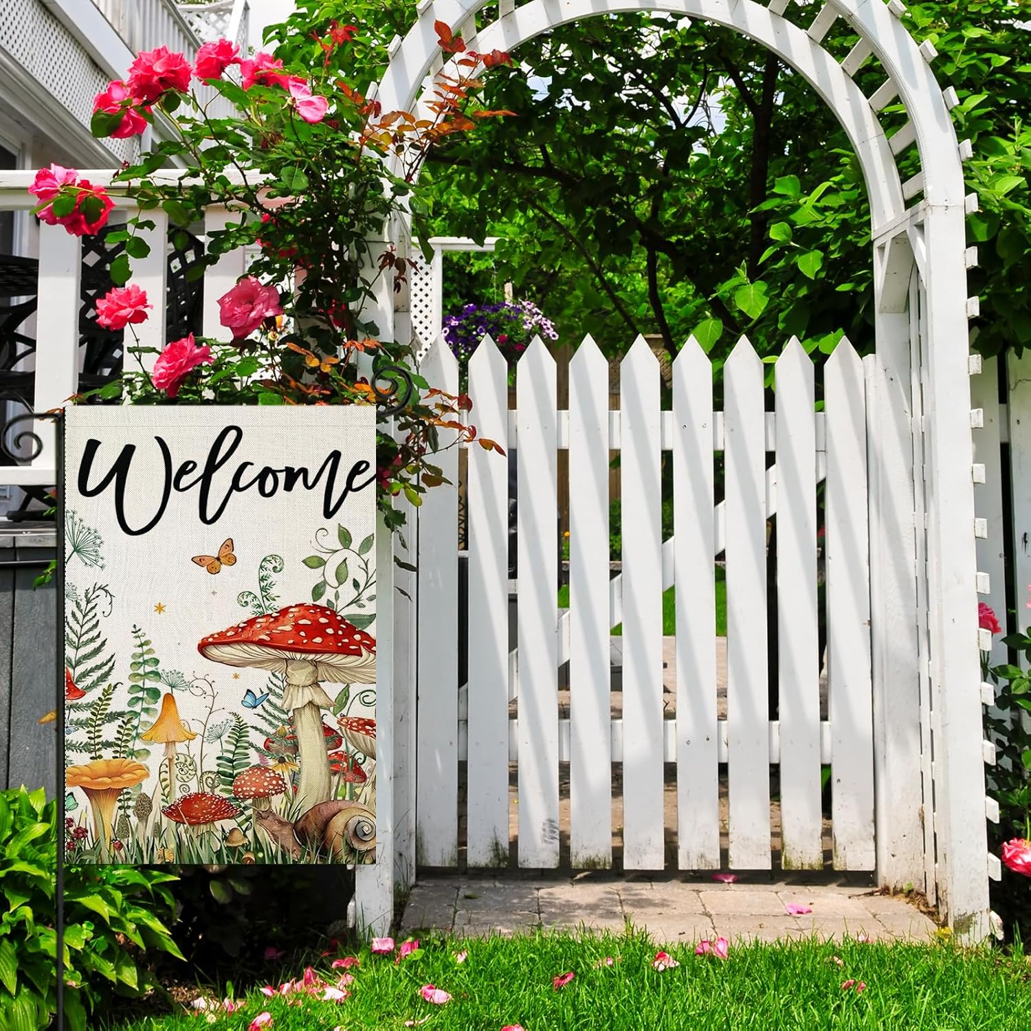 Welcome Spring Garden Flags for Outside, Seasonal Mushrooms for Holiday Decor Small Summer Yard Outdoor Decoration 12x18 Inch Double Sided - Image 3