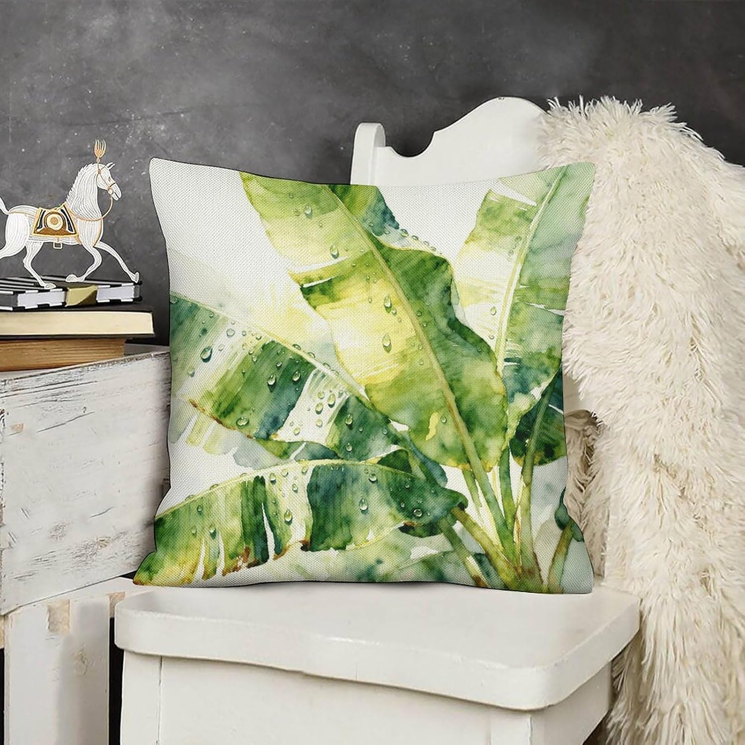 Banana Leaves Pillow Protectors Cute Waterproof Pillow Cover Soft Skin-Friendly Cushion Case Decorative Square Cushion Cover for Couch Sofa Bed Living Room Bedroom