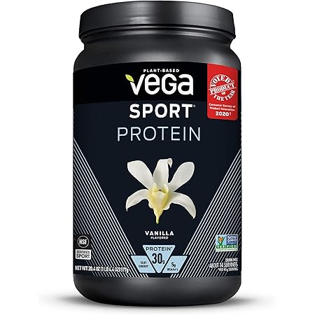 Vega Sport Protein Powder Vanilla (14 servings, 20.4 oz) - Plant-Based Vegan Protein Powder, BCAAs, Amino Acid, tart cherry, Non Dairy, Gluten Free, Non GMO (Packaging May Vary)