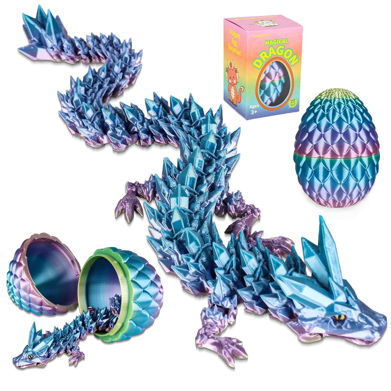 Shangkanlan 3D Printed Dragon in Egg - Fully Articulated Crystal Figurine for Christmas Easter Birthdays, Executive Desk Decor (candy)