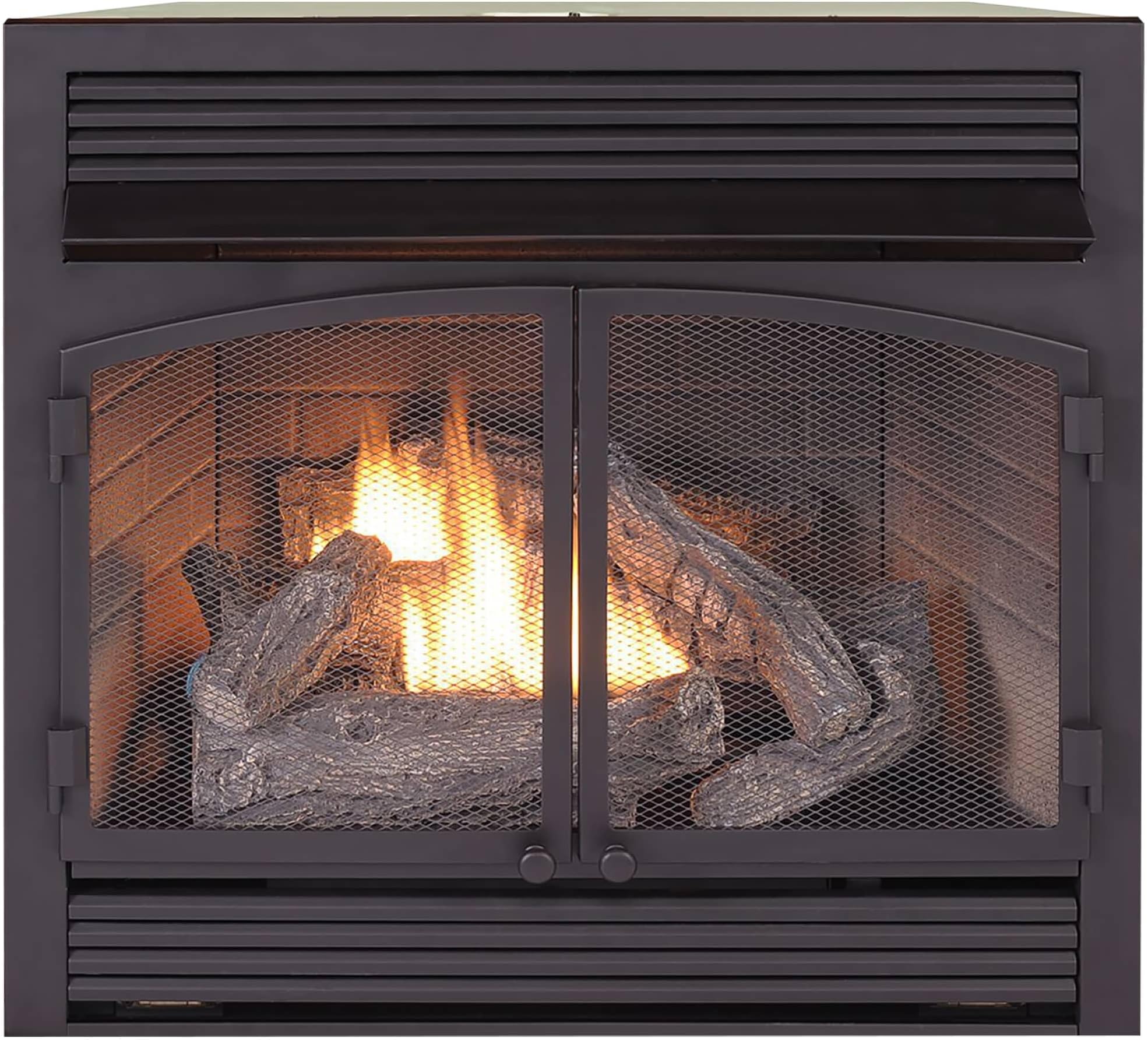 Dual Fuel Ventless Gas Fireplace Insert, Thermostat Control, 6 Fire Logs, Use with Natural Gas or Liquid Propane, 32000 BTU, Heats up to 1500 Sq. Ft., Black