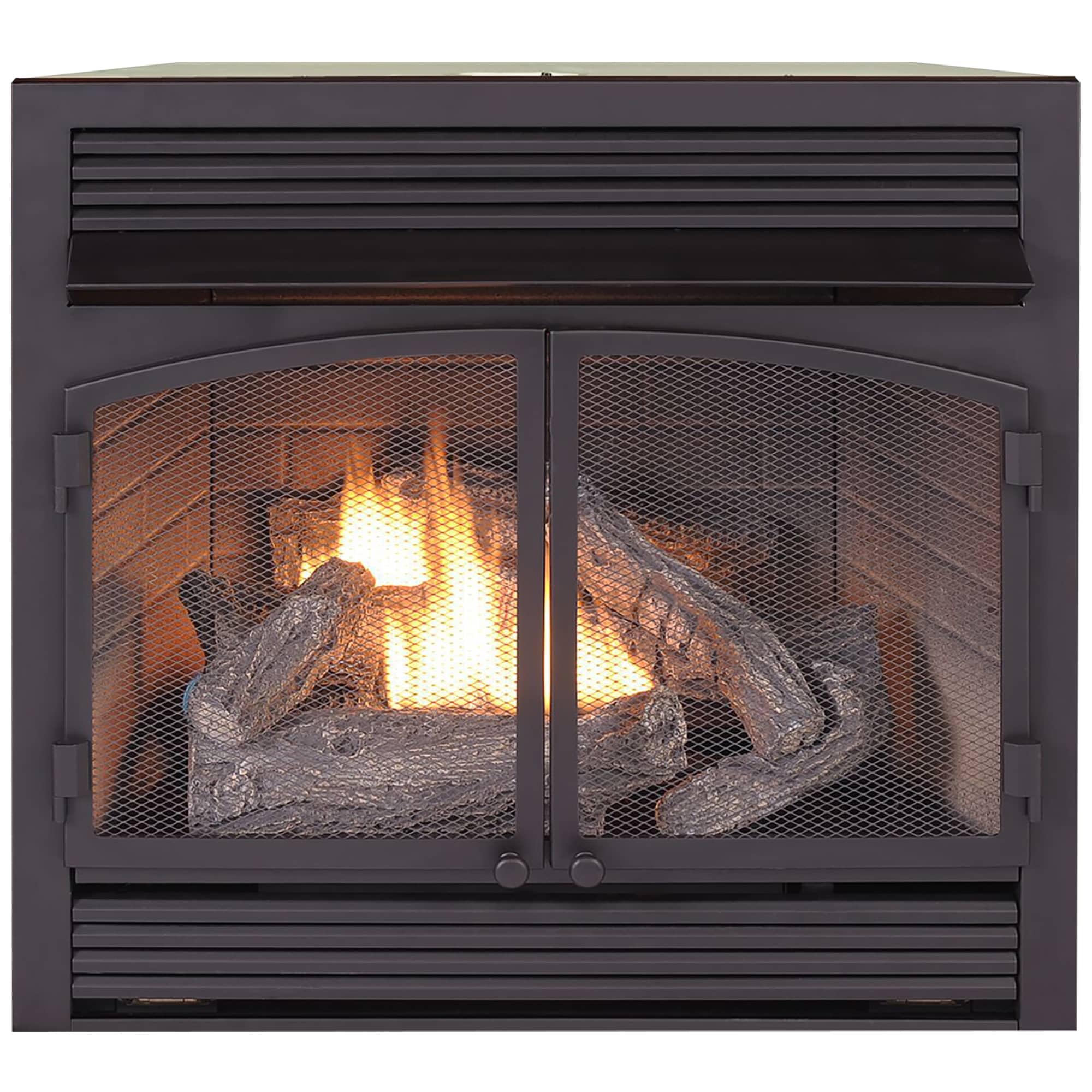 Duluth Forge Dual Fuel Ventless Gas Fireplace Insert, Thermostat Control, 6 Fire Logs, Use with Natural Gas or Liquid Propane, 32000 BTU, Heats up to 1500 Sq. Ft., Black