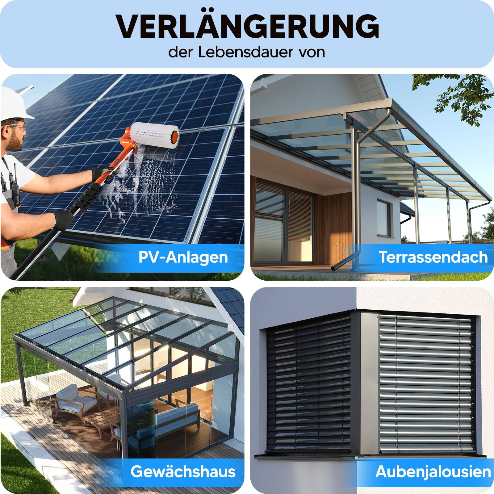 Elektrische Teleskop Waschbürste mit Teleskopstiel 6,5m - PV Anlage Reinigungswalze Waschbürste | Ausziehbar Teleskopstangen Reinigung für Fenster, Terrassendach, Wintergarten Reinigungsset