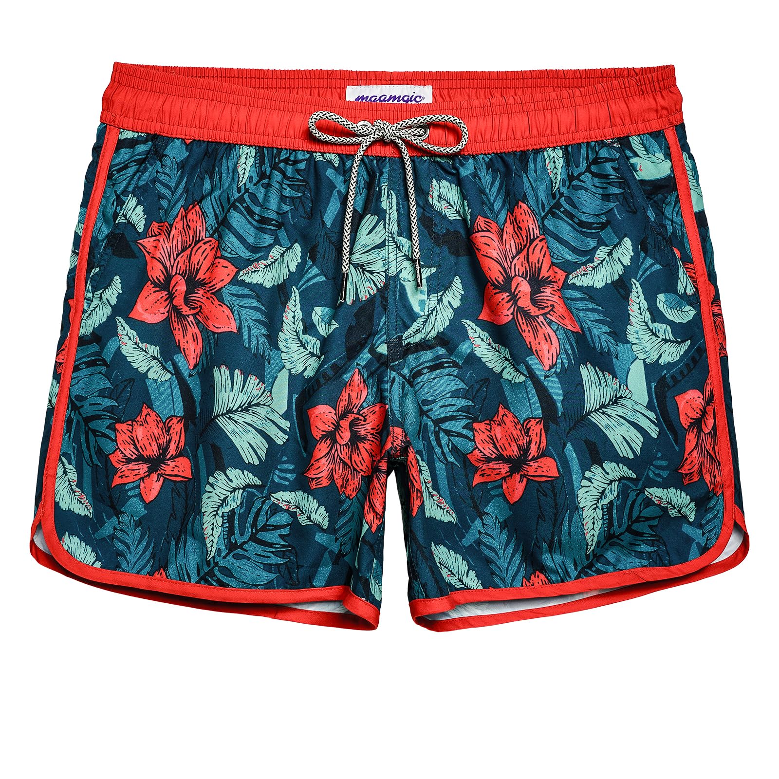 maamgic Mens Boys Short 80s 90s Vintage Swim Trunks with Mesh Lining Quick Dry Swim Suits Board Shorts