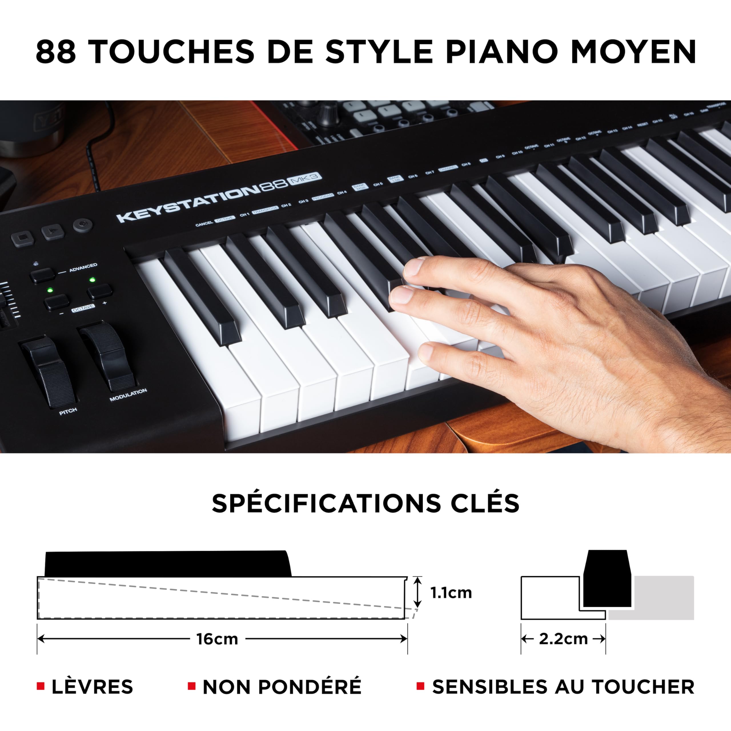 M-AUDIO Keystation 88 MK3 - Clavier MIDI USB 88 Touches Semi-Lestées pour Contrôler les Synthétiseurs Virtuels et les Stations Audionumériques