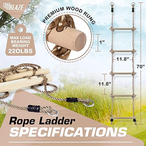 Miniatura 5 de Trailblaze Escalera de cuerda de escalada y barra de columpio de trapecio premium para niños  Accesorios para carreras de obstáculos Ninja Warrior