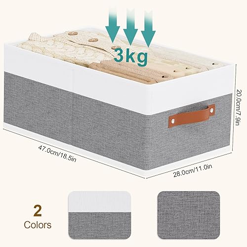 Miniatura 6 de Canasta de almacenamiento para estantes, contenedor de armario con asas, cestas plegables abiertas de 18.5×11×7.9 pulgadas, contenedores de tela