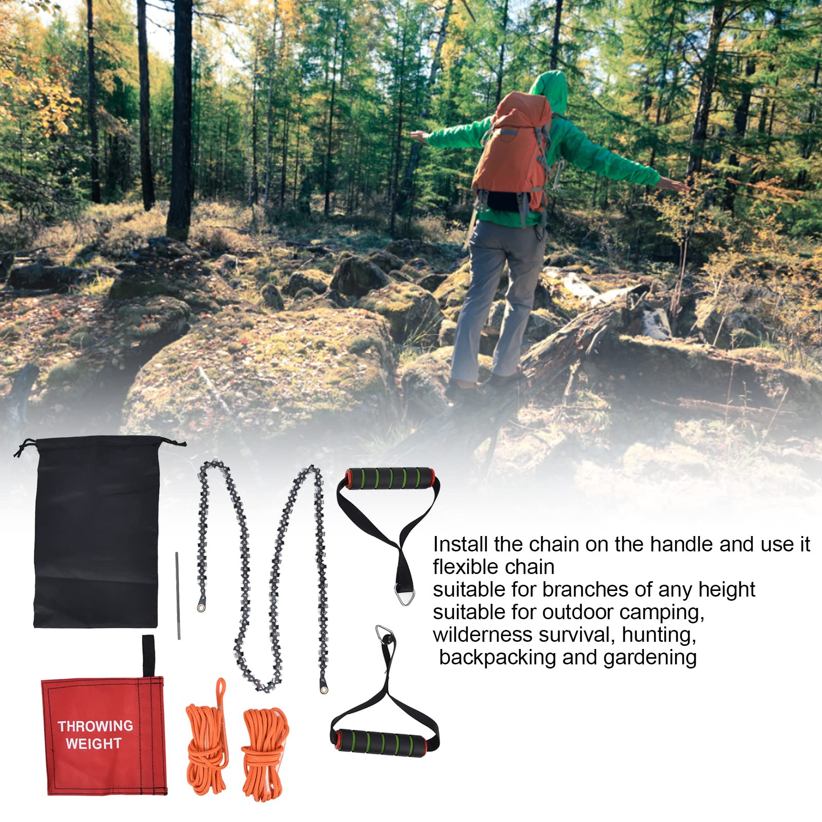 Sierra de cadena manual de alto alcance, sierra de cuerda portátil compacta de 48 pulgadas para acampar al aire libre, cazar, mochilero