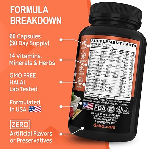 Miniatura 5 de Suplemento de apoyo para la tiroides para mujeres y hombres, metabolismo natural, estado de ánimo y potenciador de energía con L-tirosina, selenio,