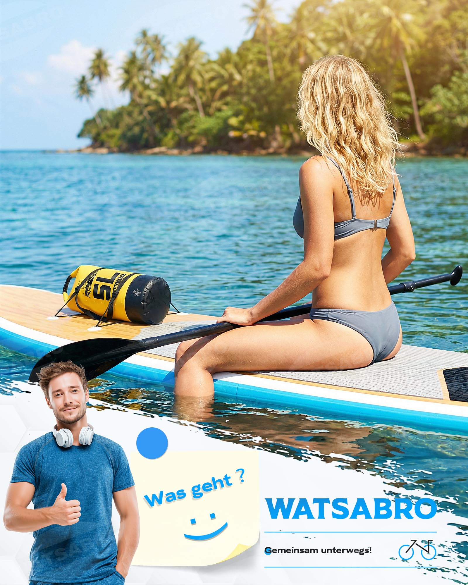 WATSABRO Dry Bag – 5L/10L/20L wasserdichte Tasche, Kratzfester Wasserdichter Rucksack, Inklusive 100% Wasserfeste Handyhülle – Ideal für Wassersportarten wie SUP, Kajak, Kanu sowie Strandurlaube