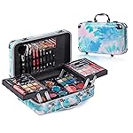 Hot Sugar All In One Makeup Set for Adults and Girls-Full Makeup Kit for Beginners Includes Eye Shadow Palette Blush Lip Gloss Lipstick Lip Pencil Eye Pencil Brush Mirror (Blue Tie-Dye)