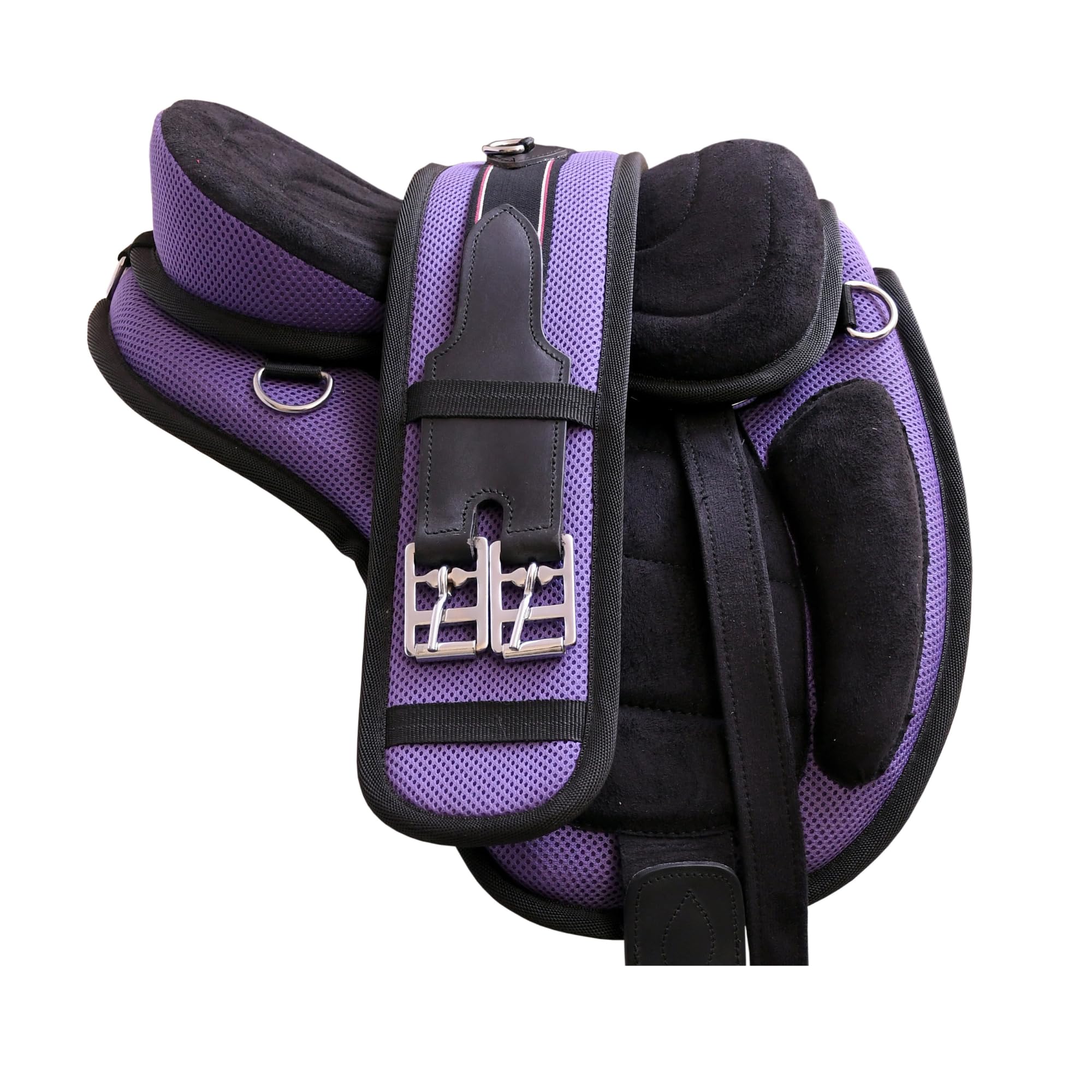 THKtack Synthetic Treeless Freemax saddle | 12 Inch | Lightweight Flexible Horse, Pony Riding Saddle - Bareback Style Saddle for Trail, Endurance & Everyday Riding Including Girth (Purple & Black)