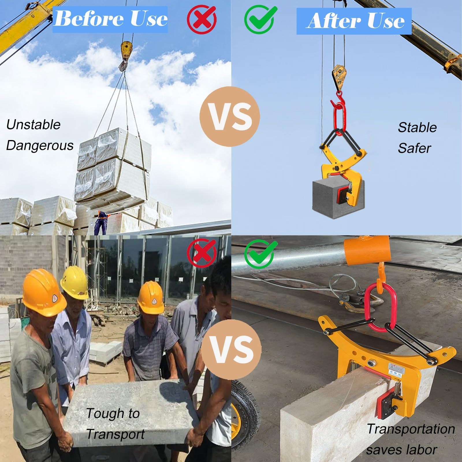 Yellow Lifting Clamps Adjustable Opening Width, Stone Lifting Clamps with Non-slip Chuck, Plate Vertical Clamp for Moving A Variety Of Stone Slabs(Opening Width 2.4-7.1 inch)