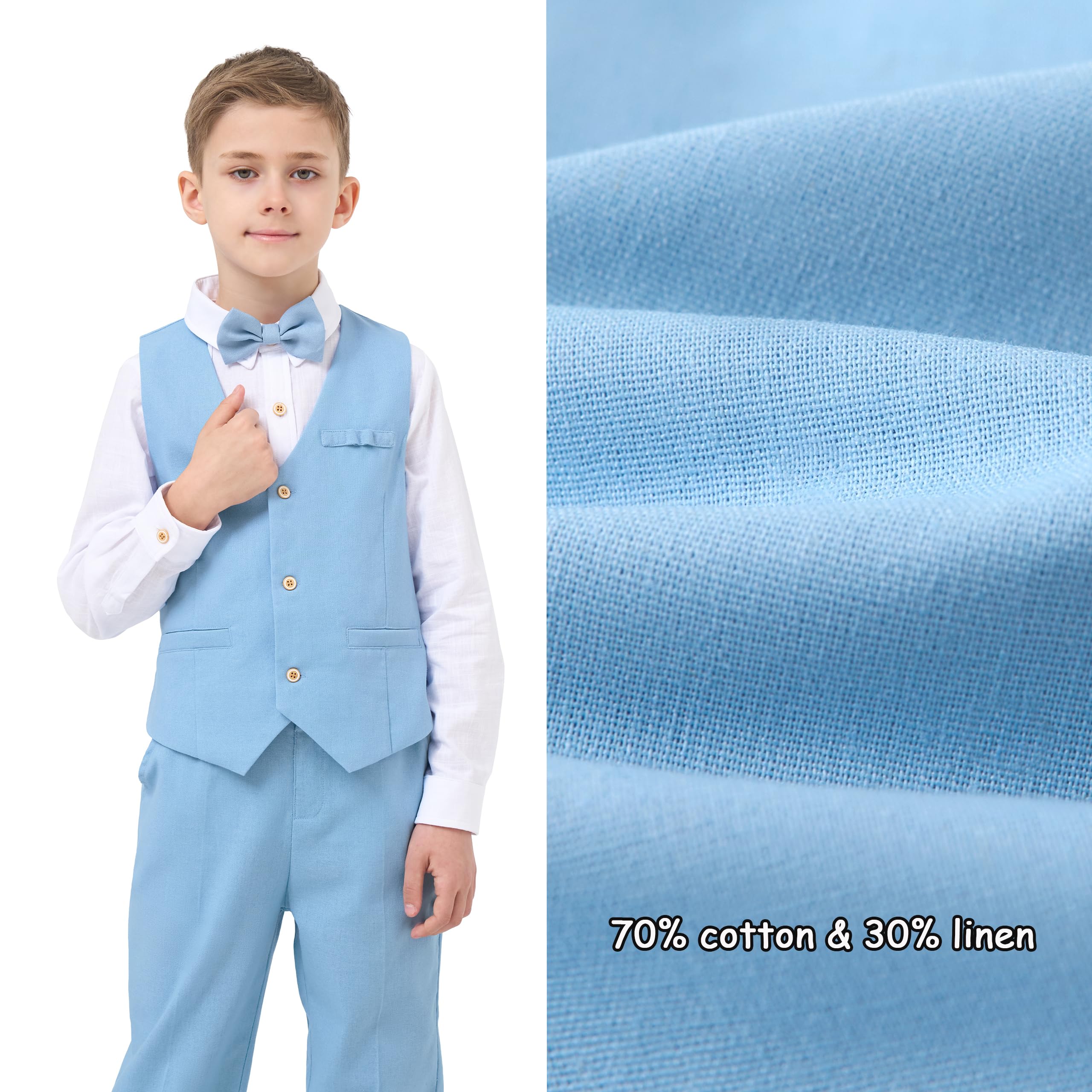 LOLANTA Jungen Leinenanzug Kleid Kleidung Kinder Abschlussfeier Hochzeit Outfit 4-teiliges Hemd Weste Hosen Set mit Fliege