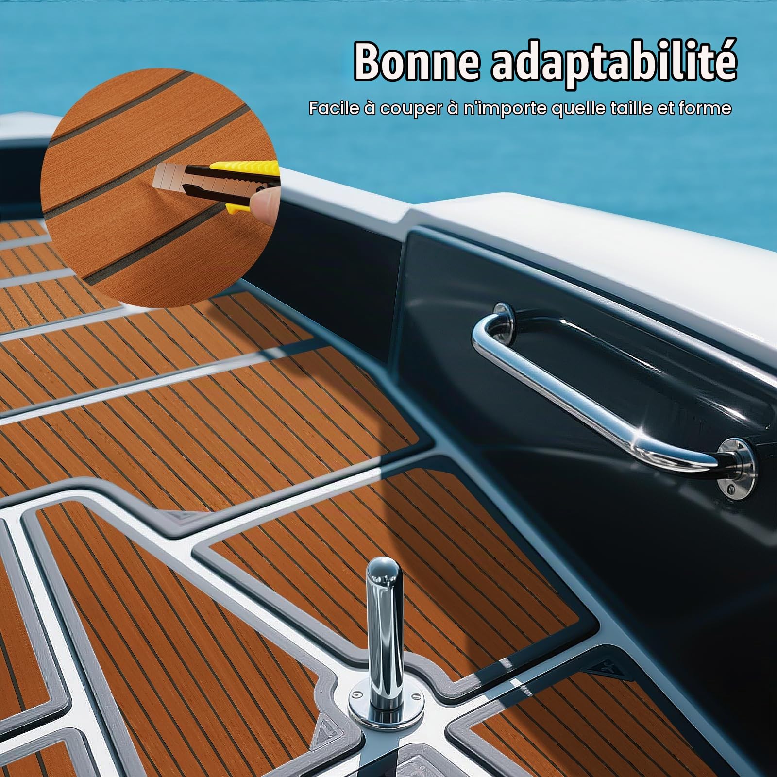 Eva - Revêtement de sol en teck - Antidérapant - Autocollant - Pour yachts, bateaux à moteur, planches de surf, piscines, etc. - 240 x 90 cm