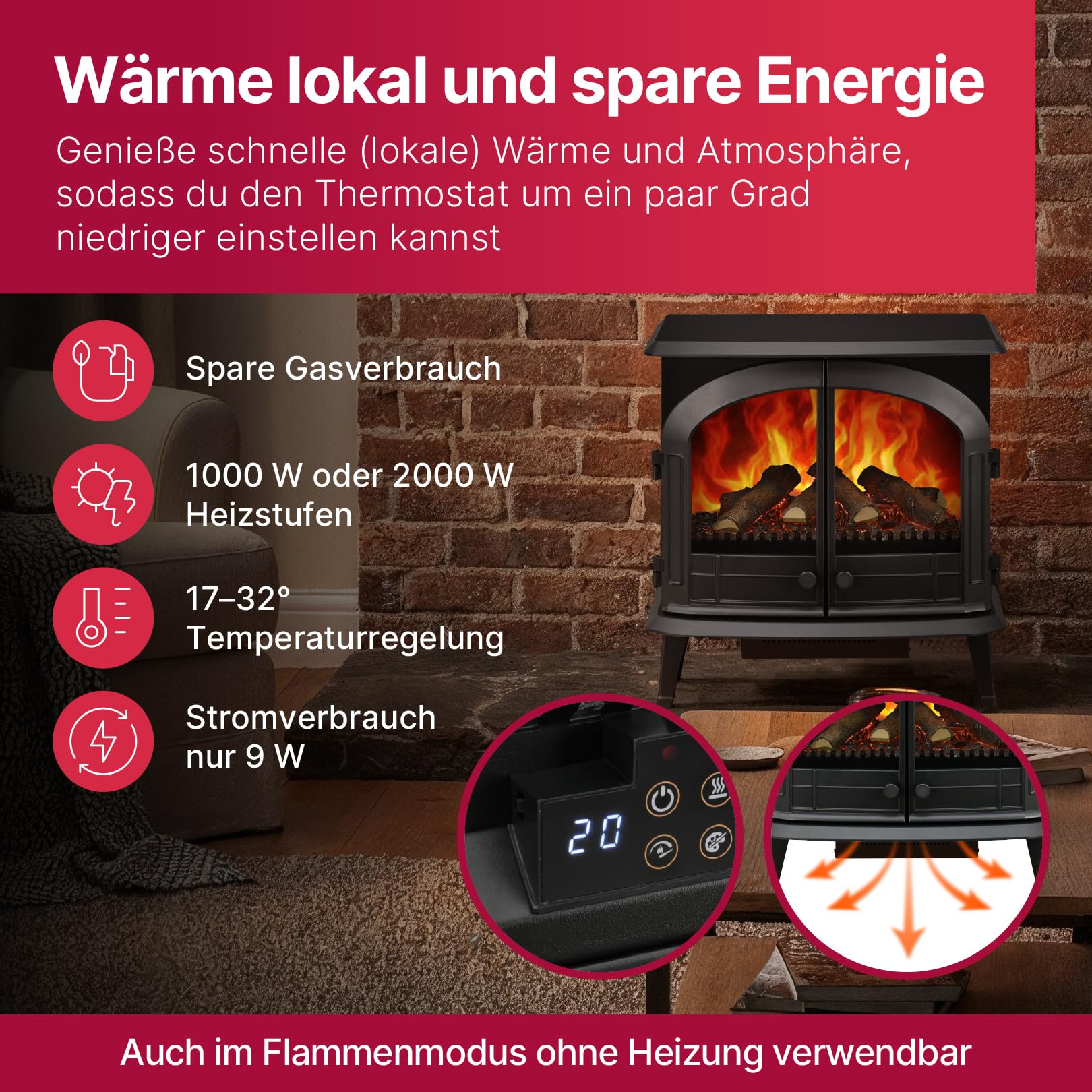 Dimplex Emberly Elektrokamin - 3-Seitiger Elektrokamin mit Heizung & Kaminfeuer - LED Kamin mit Optiflame Flammeneffekt - Zuschaltbarer 2kW Heizlüfter - Inkl. Fernbedienung und App