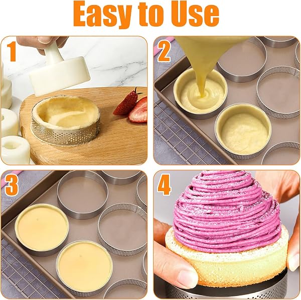 TESSTSY 4 Pièces Ø 6/10/15/20 cm Cercle à Pâtisserie Microperforés Acier Inoxydable, Hauteur 2 cm, Cercle à Tarte Perforé, Cercles à Tartelette, Moule Tartelette, pour Gâteaux, Mousse, Mini Pizzas - 4