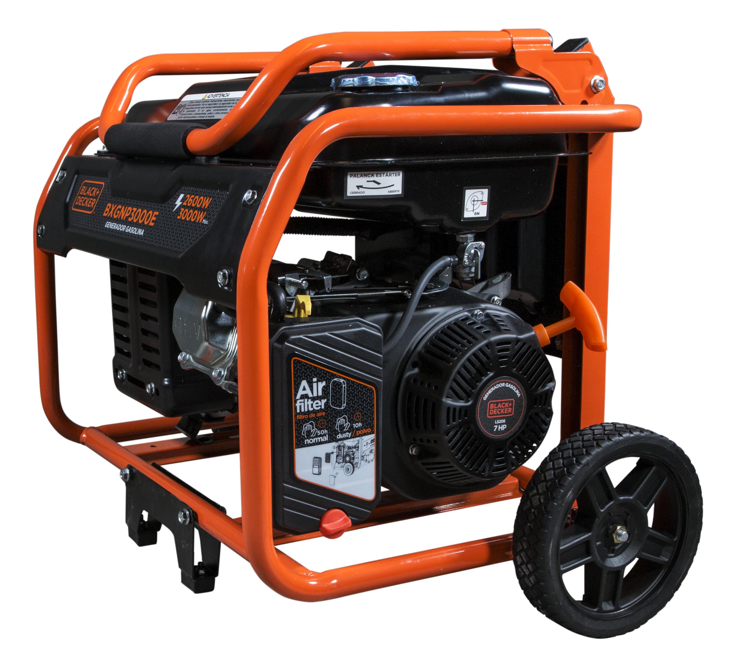 BLACK+DECKER Generador Gasolina BXGNP3000E – Potencia 3000W Máx / 2600W Nominal – Motor 208cc 4 Tiempos – Depósito 15L – 10h Autonomía – Bajo Nivel Sonoro 69dBA