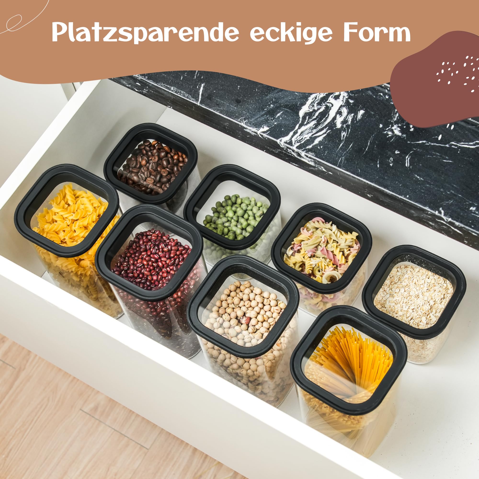 Tarros de almacenamiento con tapa (2 x 2300 ml) – Tarros de cristal con tapa, herméticos y a prueba de polillas | tarros de almacenamiento cuadrados con tapa de cristal | Contenedores de