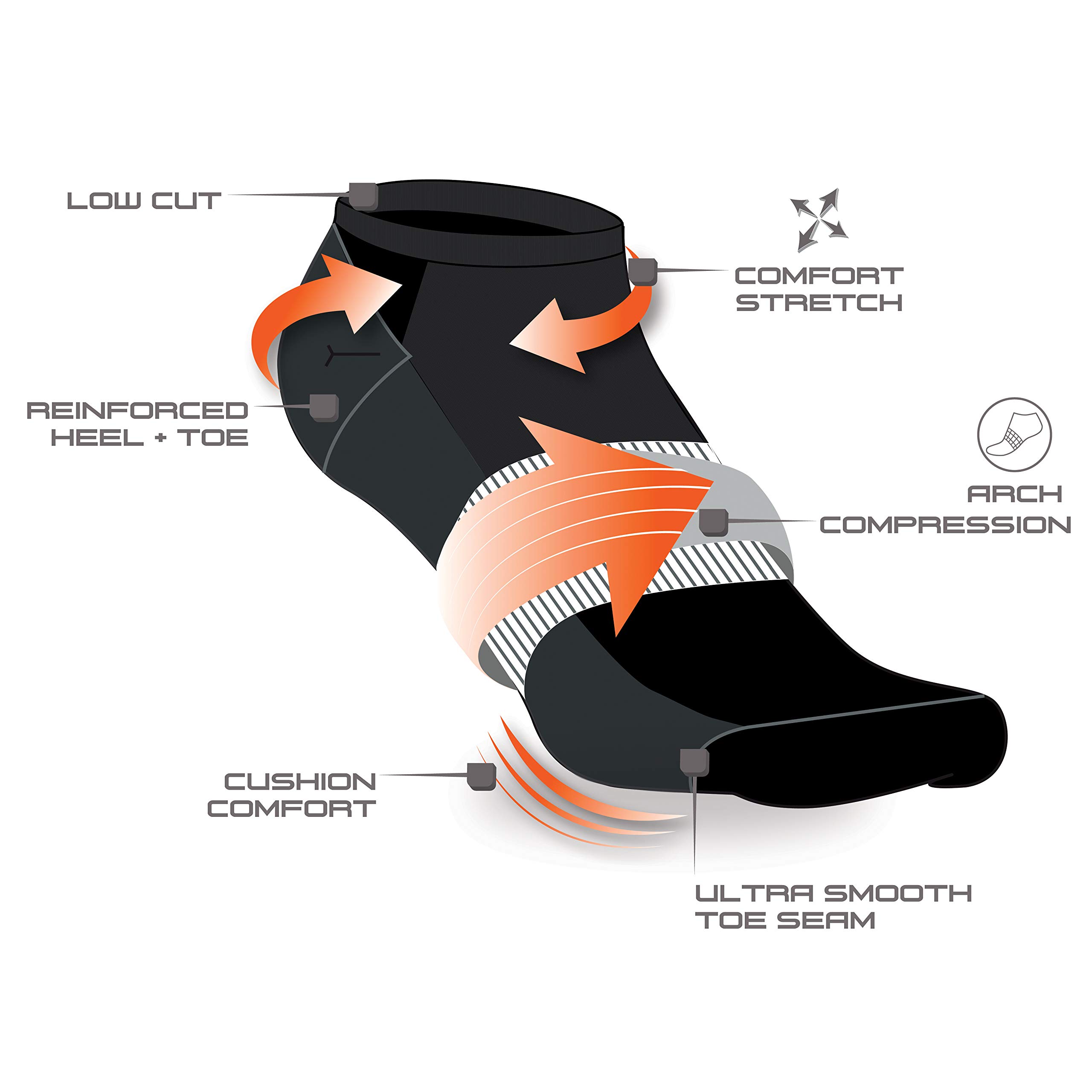 AND1 Calcetines de compresión para hombre Athletic Arch Cushion Comfort Low Cut (12