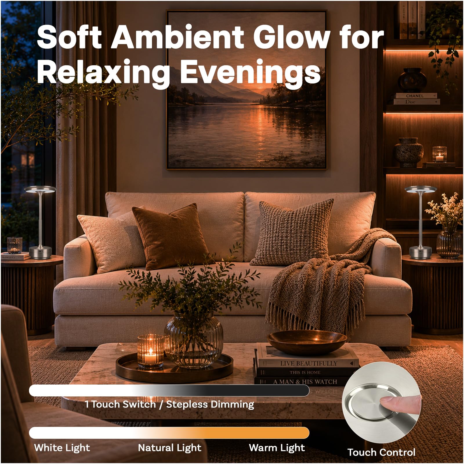 MMOBIEL Lampada da Tavolo Senza Fili Lampada LED Tondo in Metallo Ricaricabile – Touch Control, Dimmer a 3 Colori, Batteria 1800mAh, USB-C – Camera, Patio, Interno/Esterno – 2 Pezzi – Argento