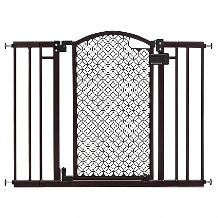Ingenuity Decorative Panel Tall Baby Gate & Dog Gate, 28"-42" Wide, 30" Tall, Hardware or Pressure Mounted, Install on Top or Bottom of Stairs, Banister, or Doorway - Espresso