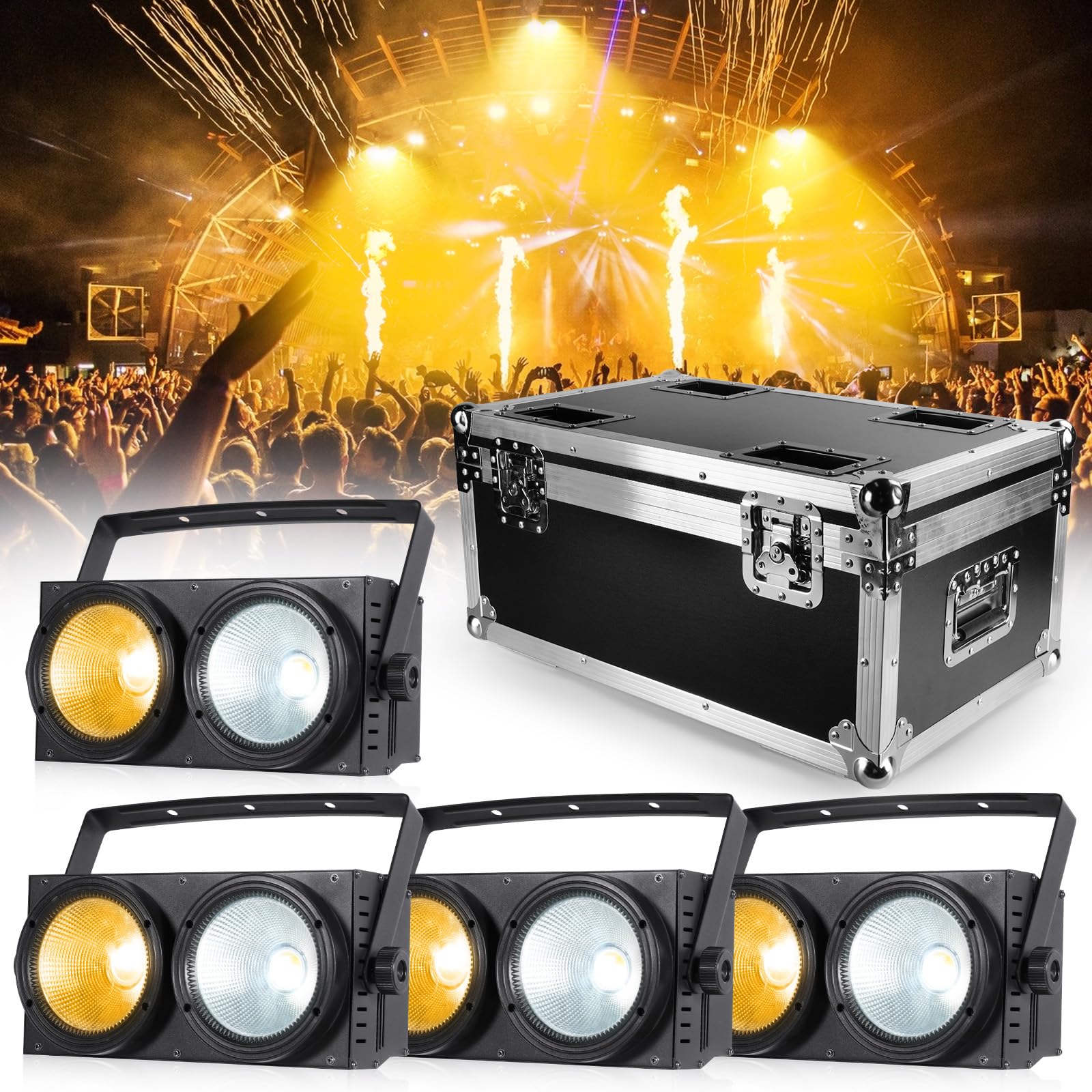 Flightcase per 4PCS COB Par LED, 68,5 x 43 x 34 cm, Valigetta di trasporto con Ruote e Maniglia Retrattile per un Facile Trasporto per Luci Par da Palco