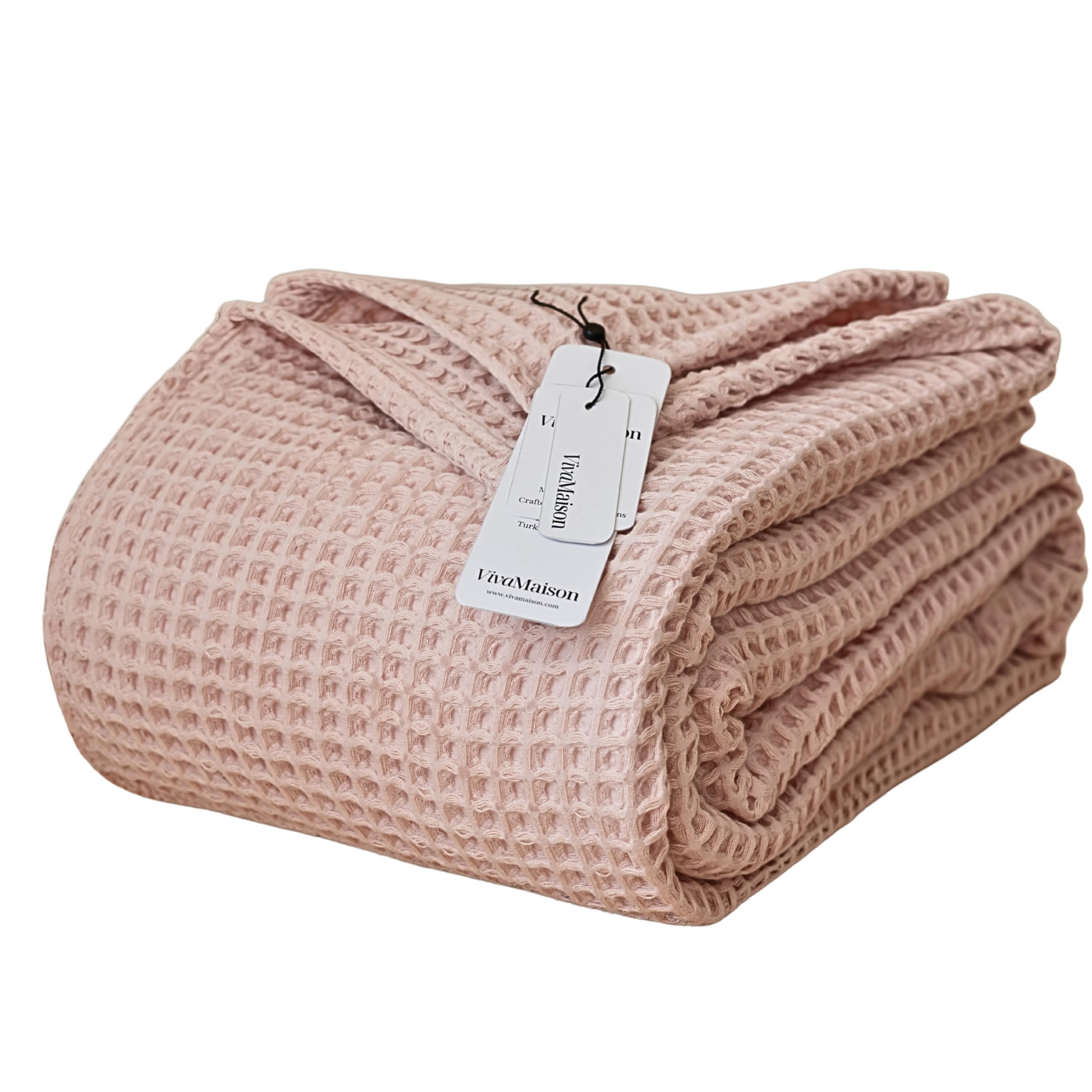 Photo 1 of Viva Maison Premium Waffle Throw Blanket California King Size Pink - 100% Turkish Cotton, Light and Airy Waffle Weave All-Season Quilt - Luxury Decorative Bedspread (Pink Powder, 95" x 126" Inch)