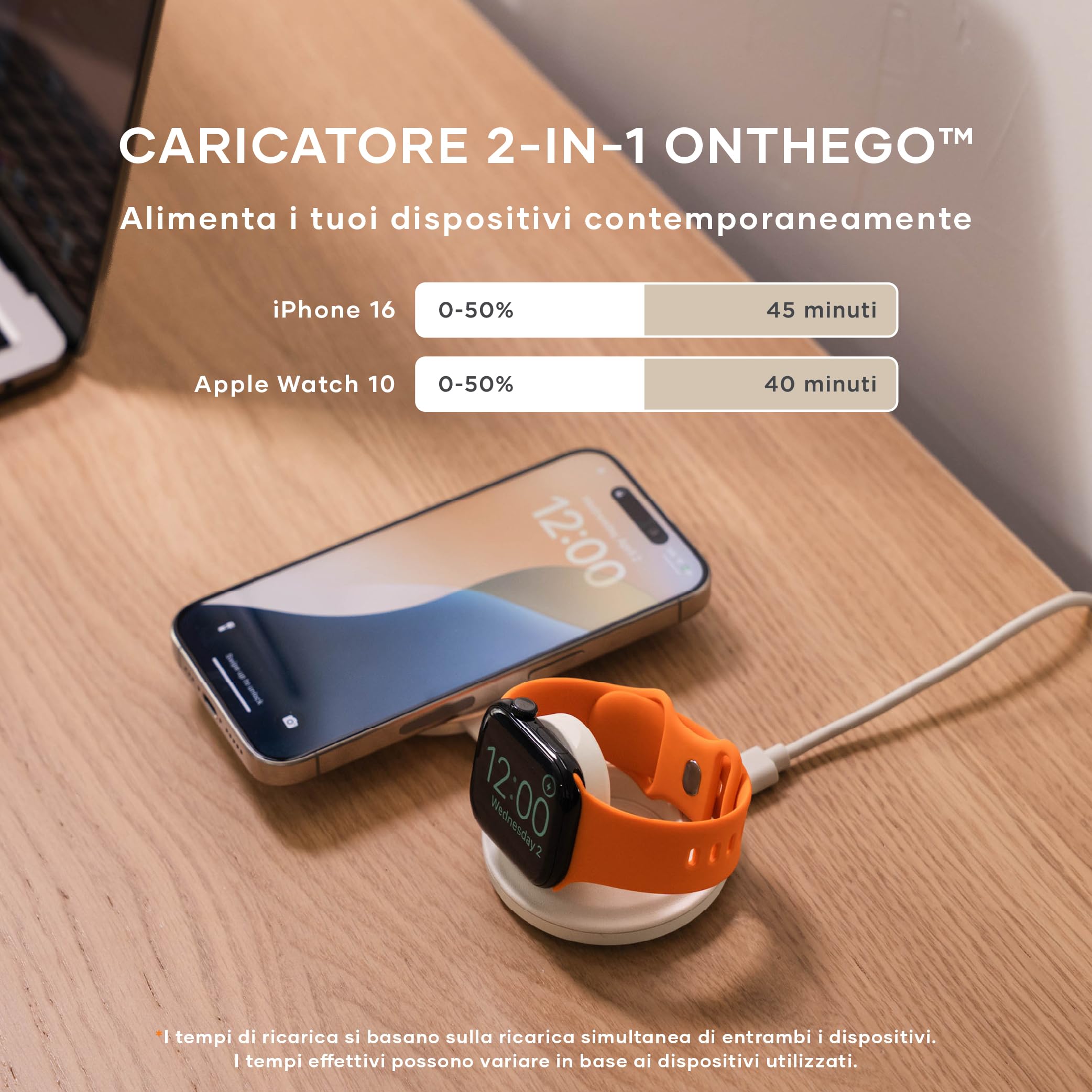 SATECHI OntheGo™ Caricatore Wireless Pieghevole 2 in 1, Stazione di Ricarica Rapida Qi2 15W per Serie iPhone 17 16 15 a 12, 5W per Apple Watch e AirPods, Caricatore a Induzione da Viaggio – Beige | 5W per Apple Watch, supporto magnetico da viaggio, compat