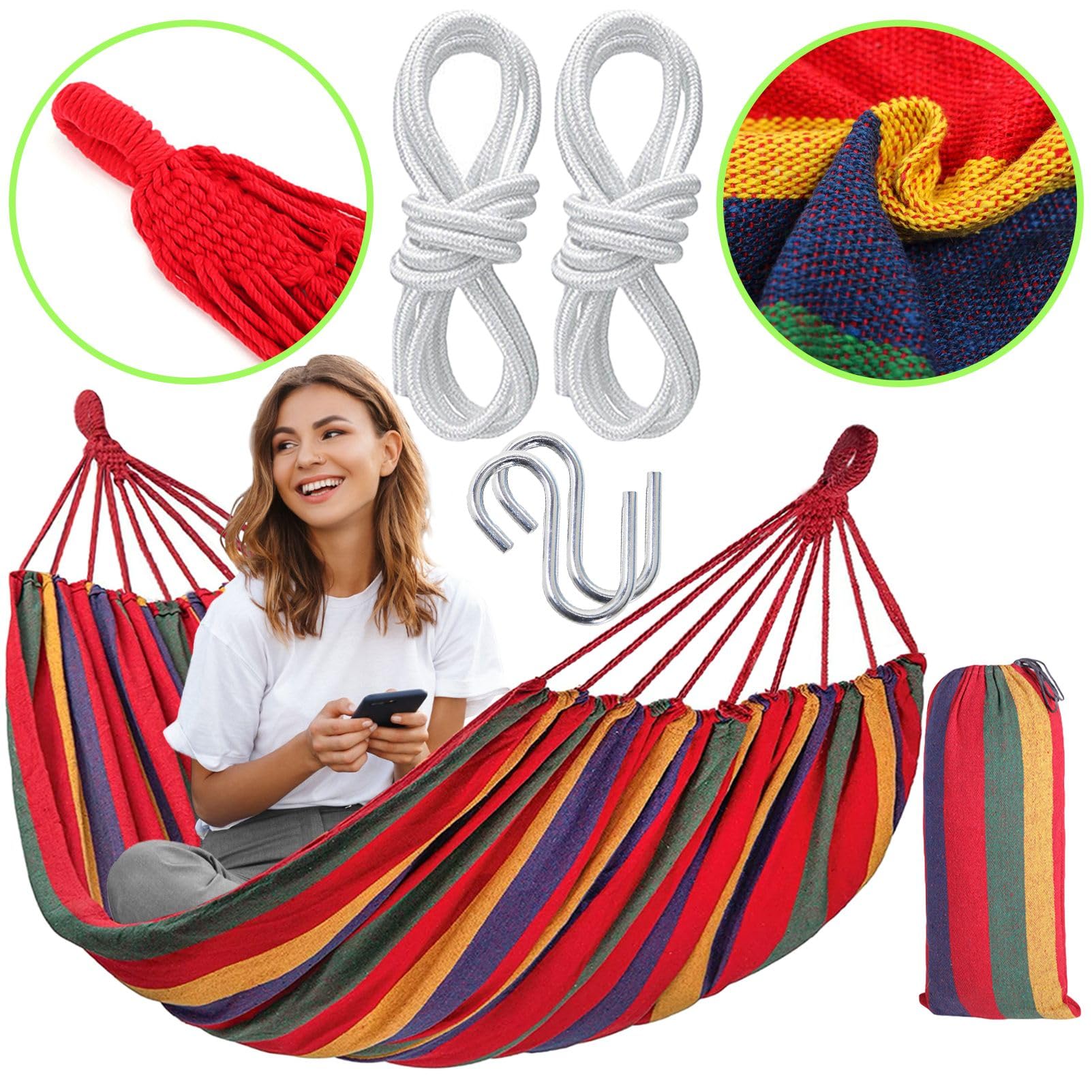 Rea - Tutumi 480143A Hamak 2 osobowy Czerwony, idealny do wypoczynku w ogordzie - 230X140X1CM