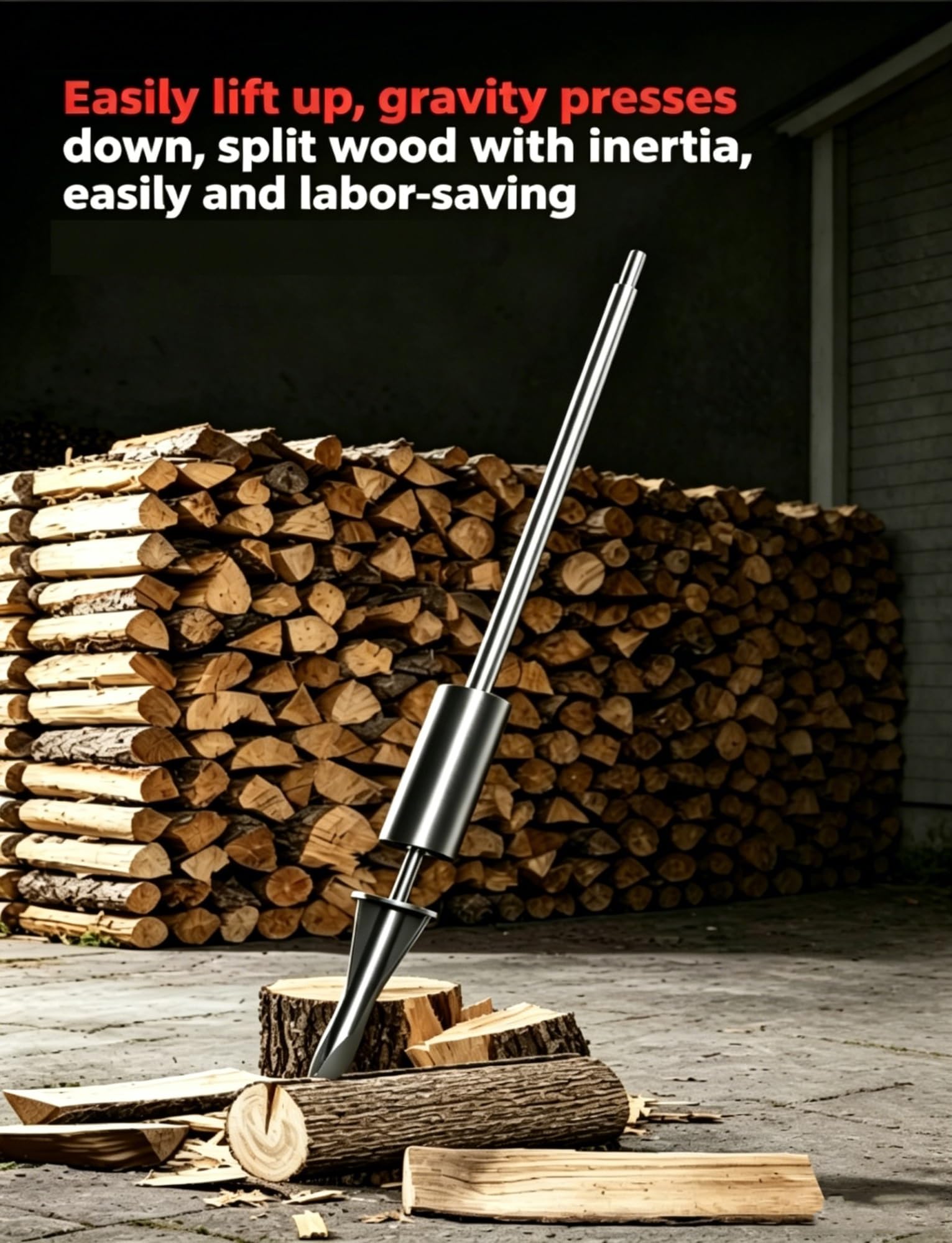Fendeuse à bois manuelle portable robuste en acier au manganèse pour bois de chauffage, camping et utilisation en extérieur, coupe efficace pour la cheminée et la préparation du bois de chauffage