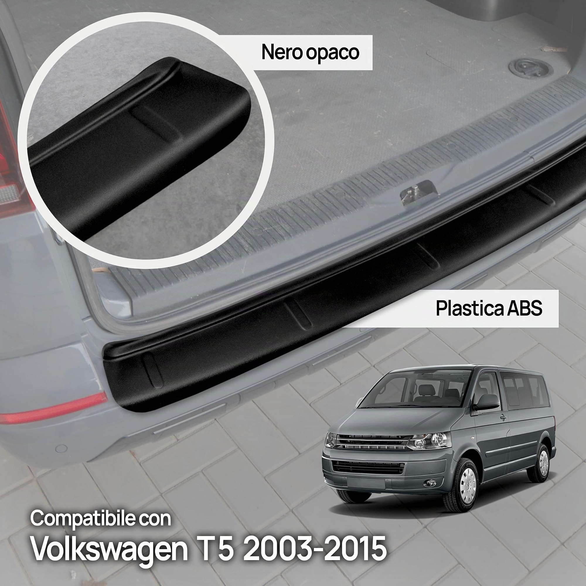 Chromemaster | Protezione paraurti Posteriore | Compatibile con VW T5 2003-2015 | Plastica ABS, nero opaco | Protezione paraurti protegge la vernice del paraurti dai graffi