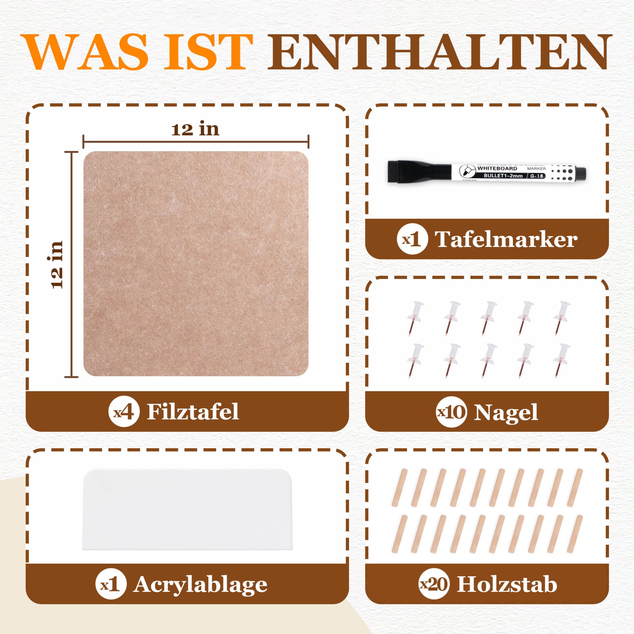 Pinnwand Kork Filz Pinnwand Korkplatte - Cork Pin Board 4-in-1 Pinwand Korktafel, 12" x 12" Korkwand Set inkl. Weißbrett, Ausstellungs und Organisationsbrett