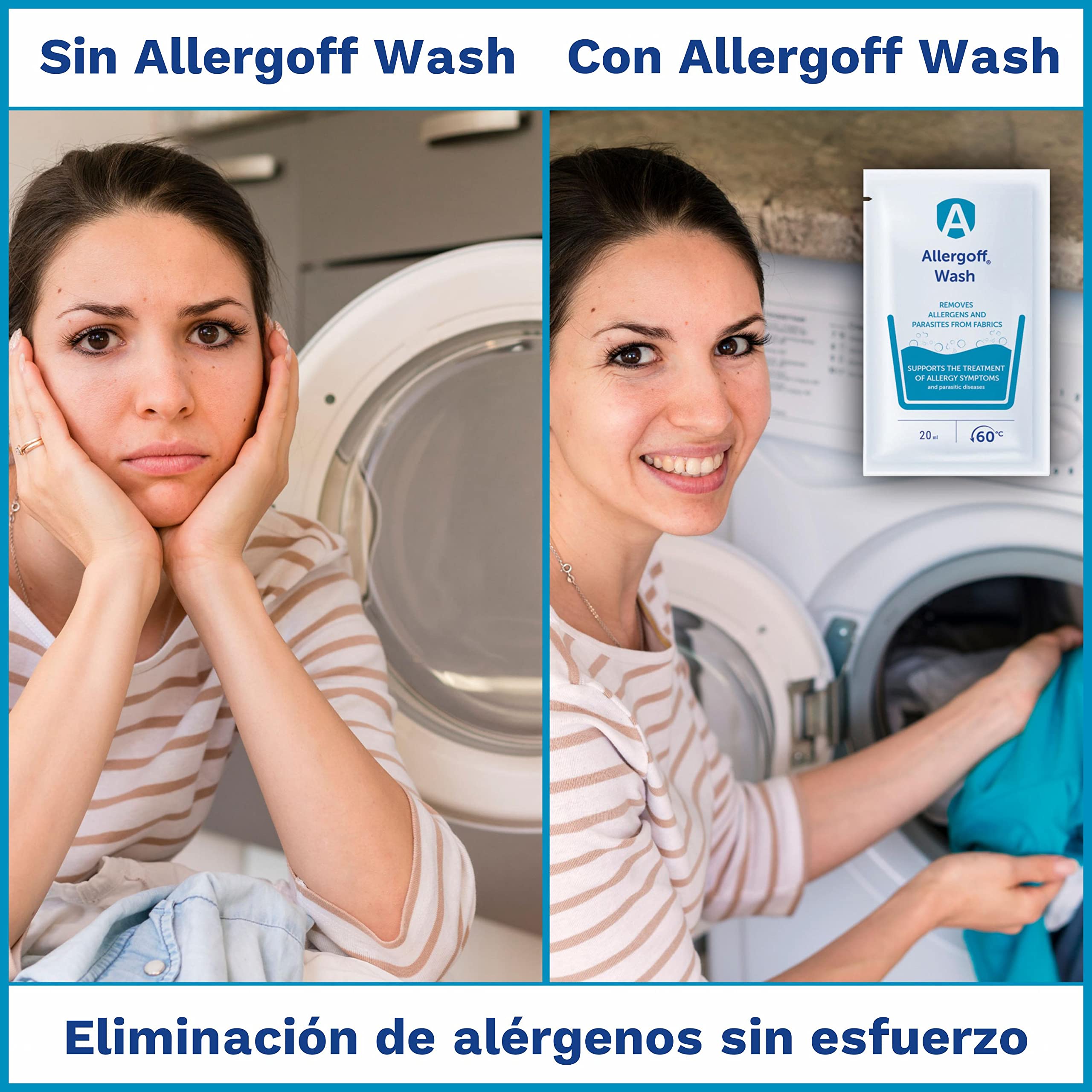 Allergoff Detergente para Ácaros, Pulgas, Piojos y Chinches - Aplicación Previo al Lavado - Complemento para Spray de Ácaros para Colchones (6 Gel de 20ml) (el empaque puede diferir)