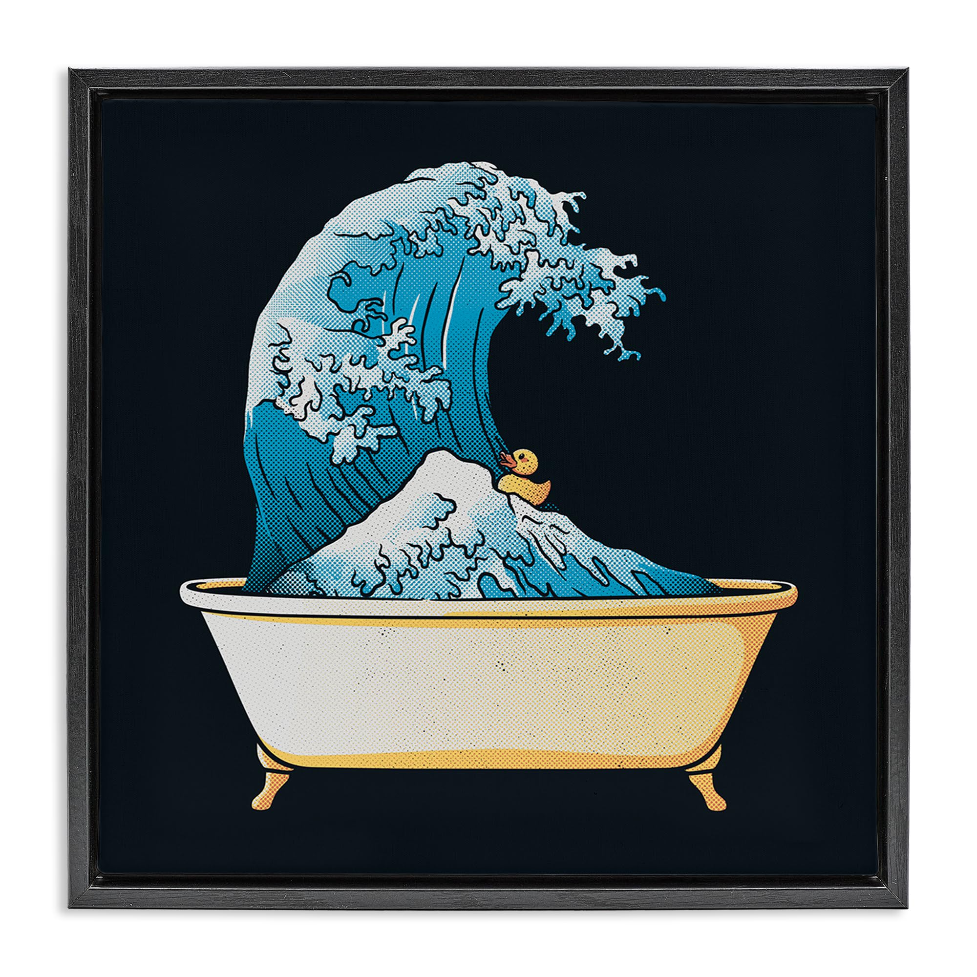 Stupell Industries Jet Black (Matte) 'Bathtub With Kanagawa Wave'| Floating Frame Canvas Art