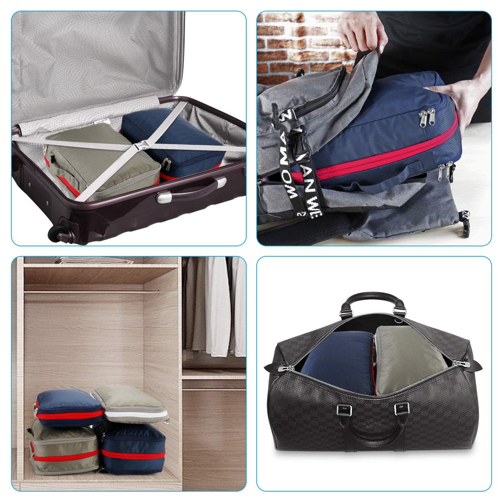 1 Stück Reise-Aufbewahrungstaschen, Würfel, doppellagig, tragbarer Kompressionsbeutel, große Kapazität, Gepäck, Koffer-Organizer, Kleidung, 3-teiliges Set, Mattschwarz