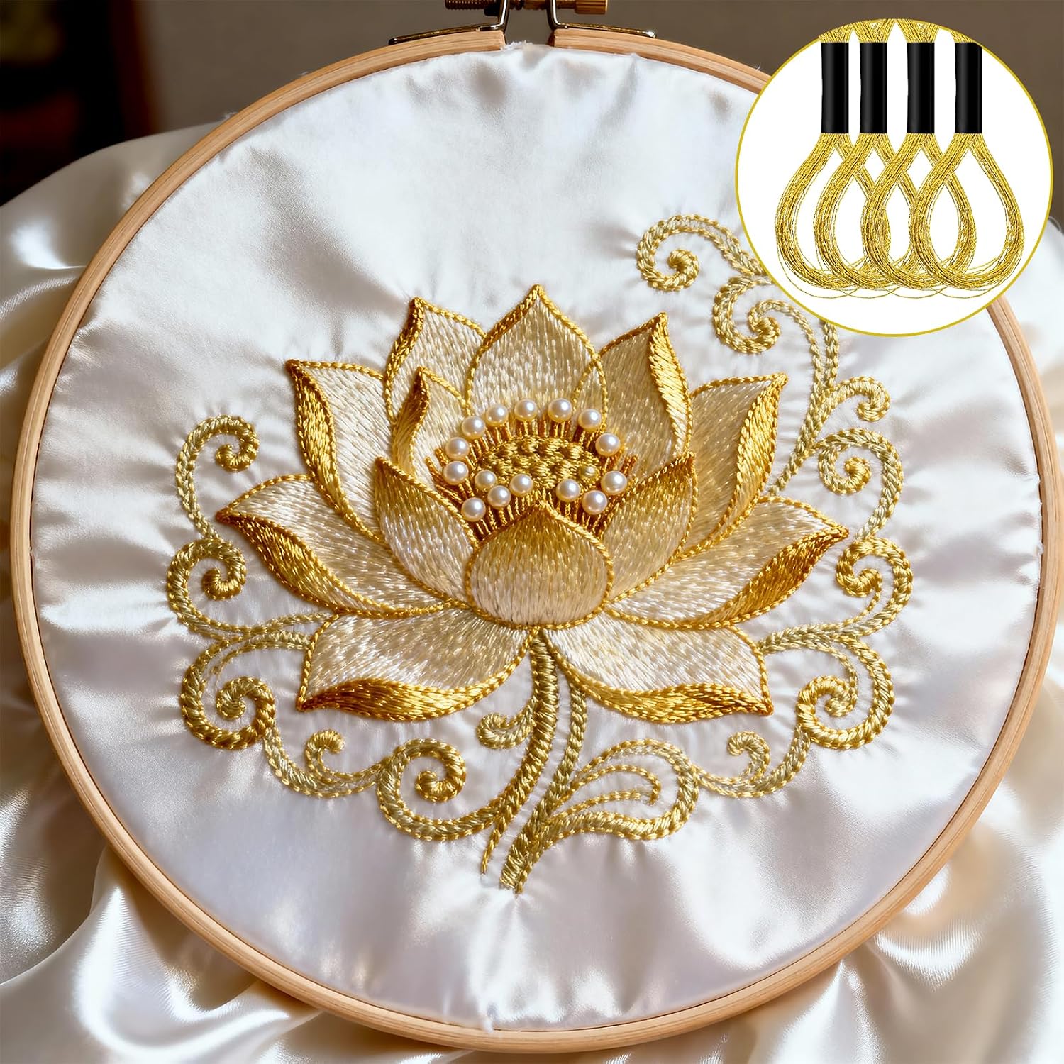 12 Skeins Metallic Embroidery Thread, Embroidery Floss Metallic Thread Glitter Threads String Cross-Stitch Threads for Sewing Making Yarn Hand Accessories(Gold)