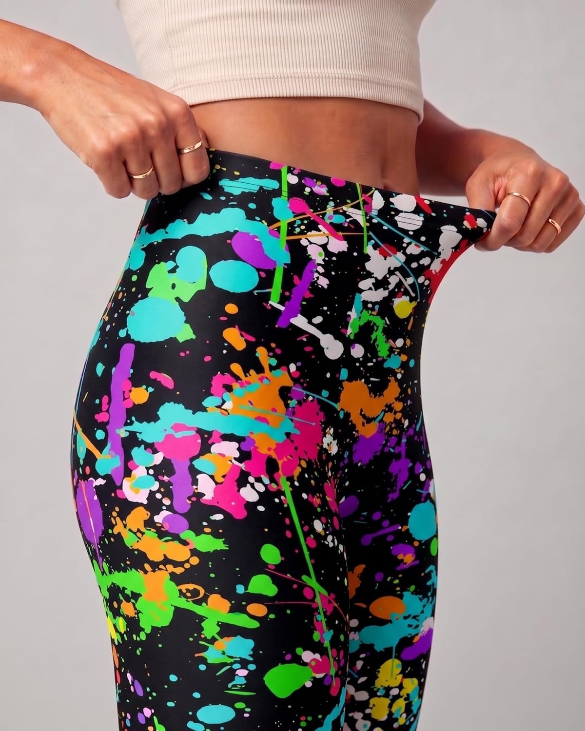 sissycos Women's 80s Leggings Neon Artistic Splash Printed Pants