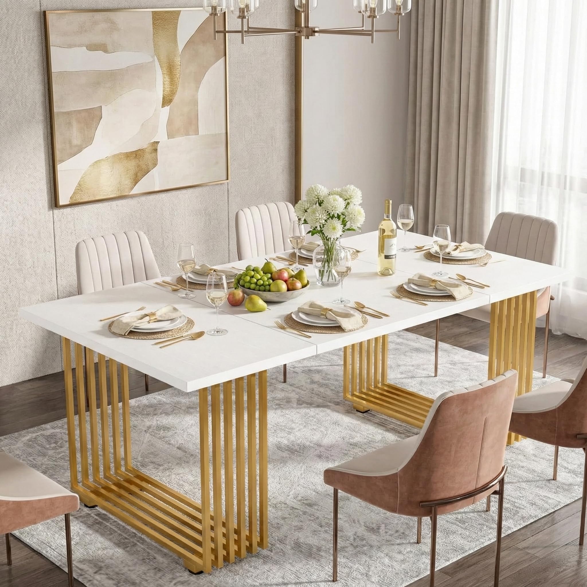 Lailang 180cm Mesa de Comedor, Comedores Modernos, Mesa de Cocina Retro, Mesa Madera, Mesa de Comedor 8 Personas, Mesa Blanca, 180 x 80 x 78 cm, Blanco