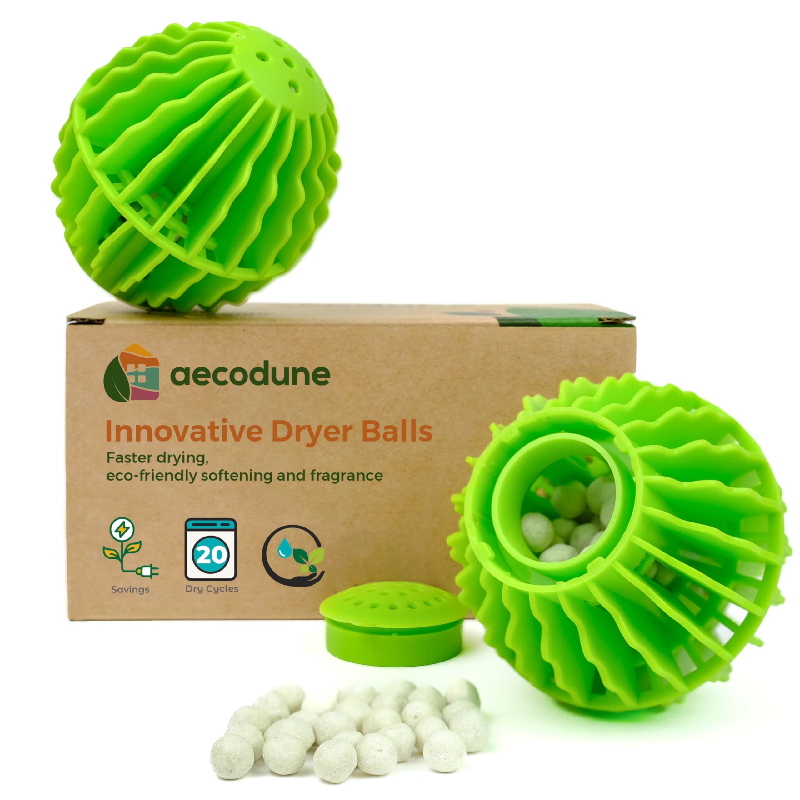 aecodune Innowacyjne kulki do suszenia bielizny - 2x kule do suszenia wielokrotnego użytku na całe życie, skracają czas suszenia i zmiękcza bieliznę - naturalne składniki energooszczędne