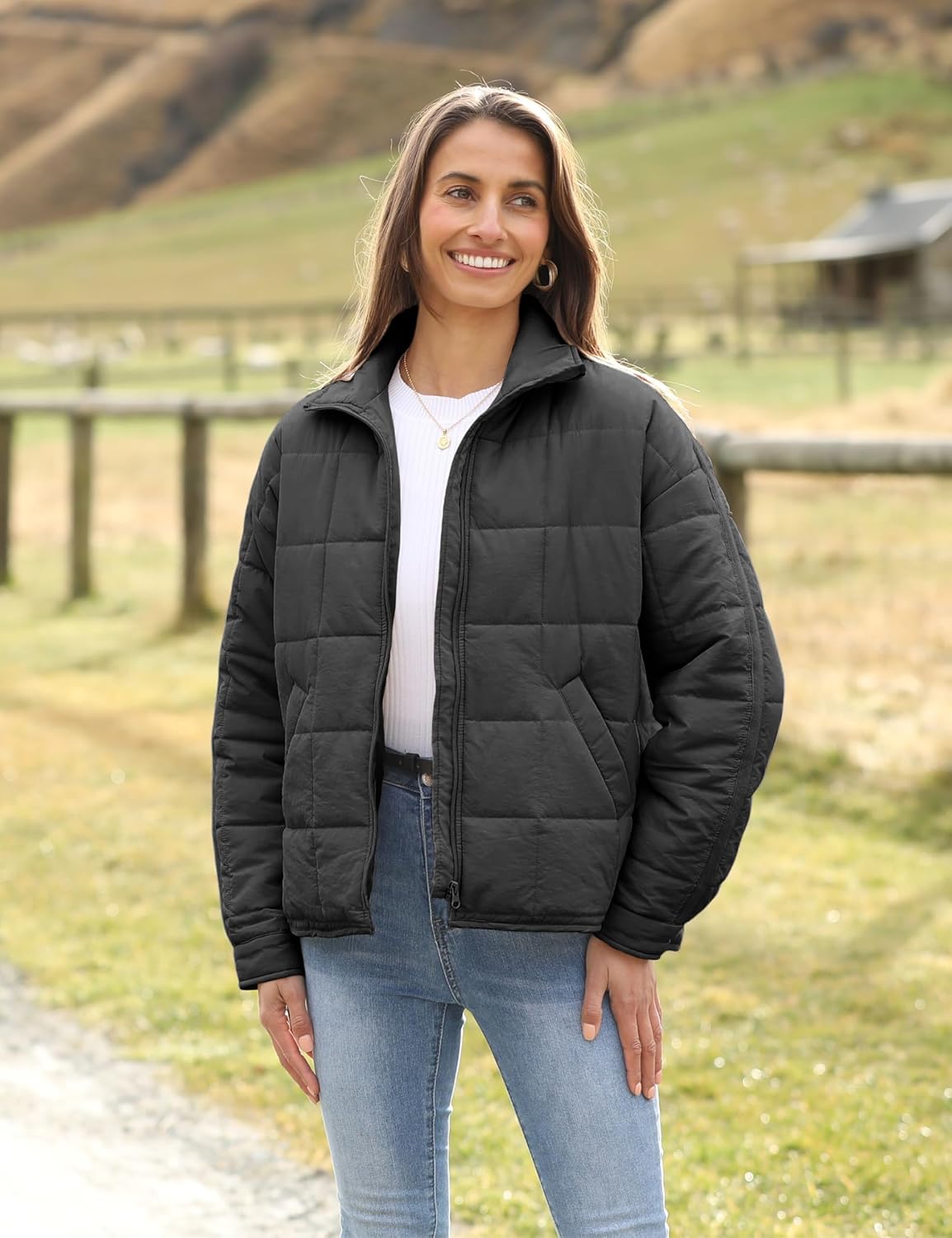 Xiaoxuemeng Womens Quilted Puffer Jacket Zip Up Lightweight Padded Coat Outwear with Pockets - Image 6