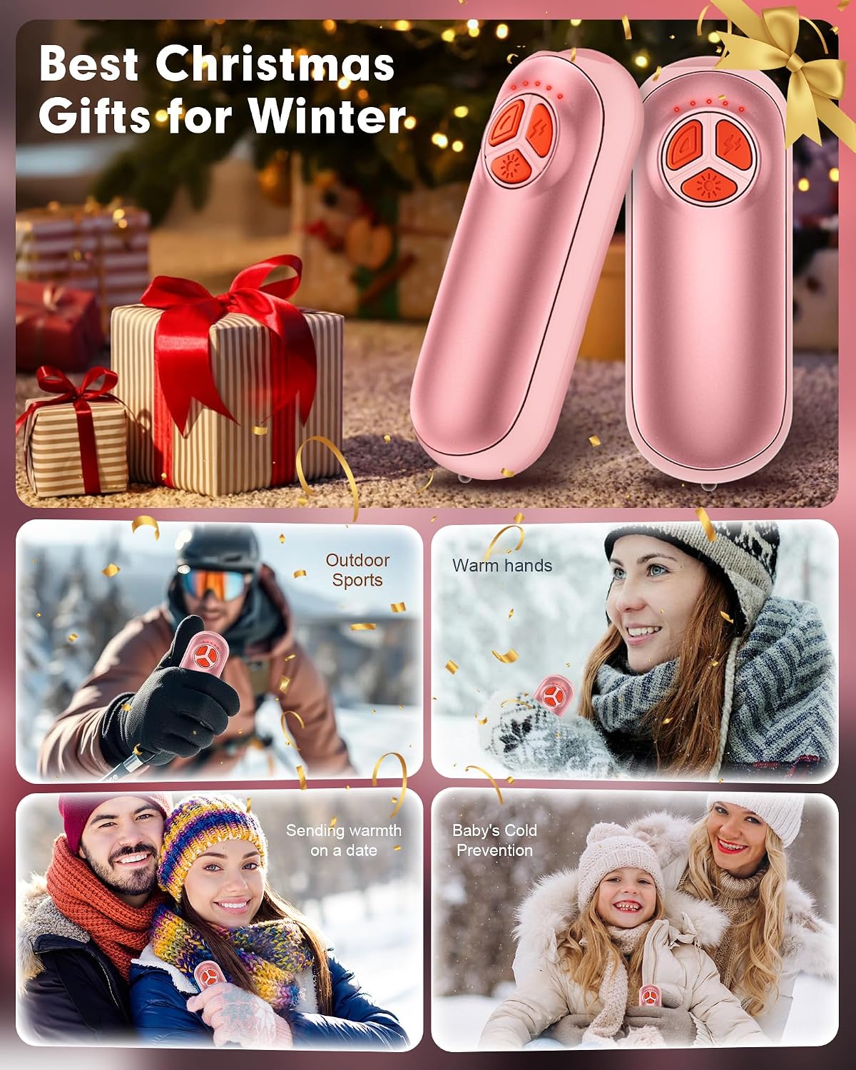 Upgraded Hand Warmers Rechargeable 2 Pack, AI Electric Hand Warmers, Portable Heater, 1s Safe Rapid Heat, 5 Gears Temperature Control, for Hunting, Camping, Hiking, Outdoor