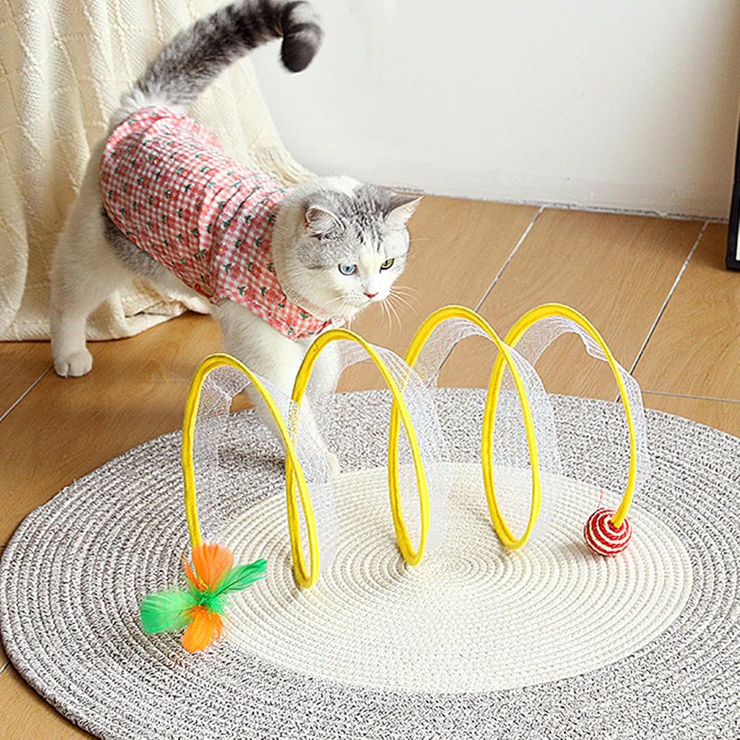 Cat Play Tunnel Toy,Indoor Cat Tunnel Toys | Foldable Adventure Tunnel Toys for Cats, Dogs and Small Pets Reusable Tunnel Bed Toys for Decorhome, 1, Hemp ball feather