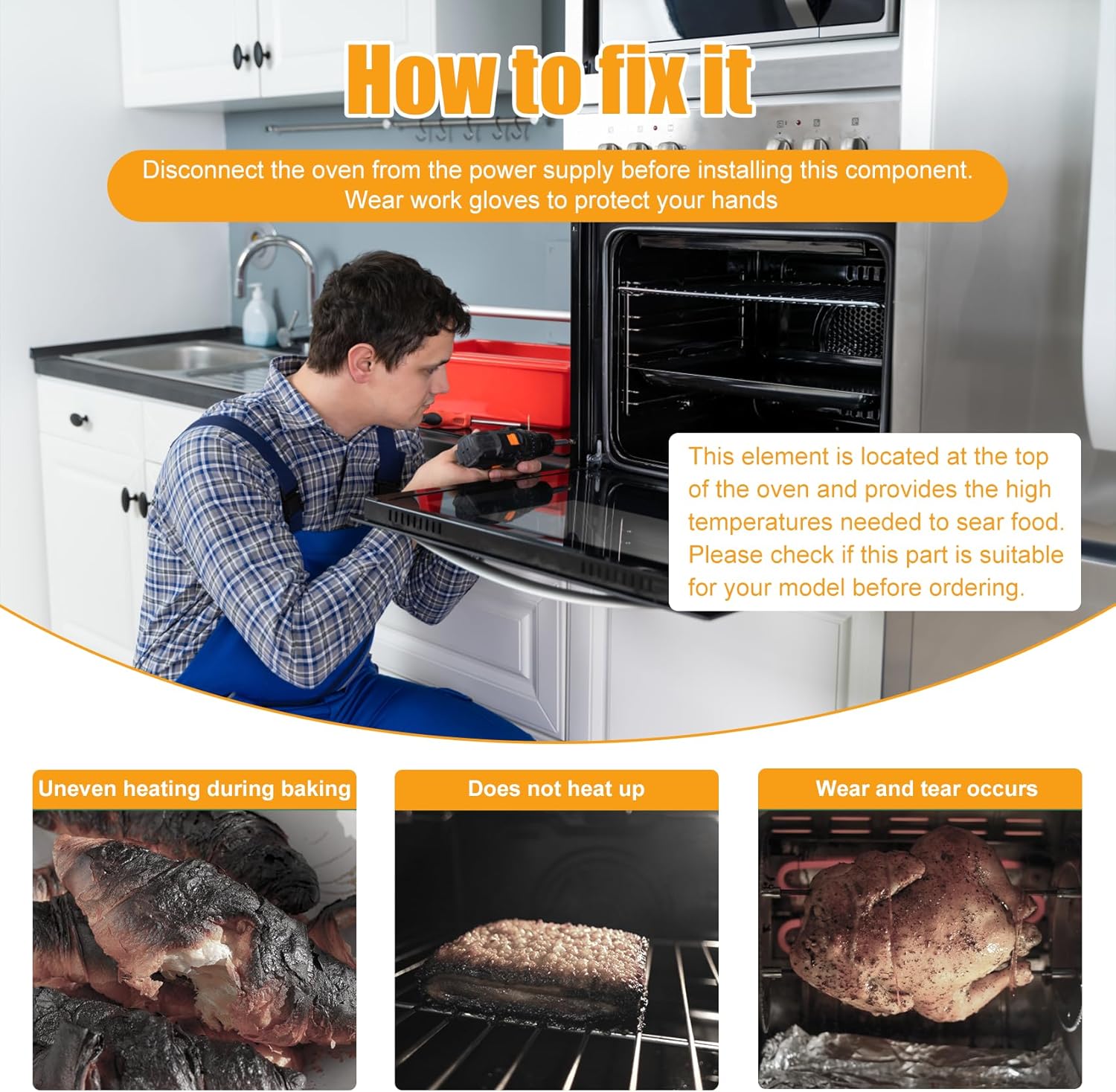 WP9760771 Broil Element Compatible with Whirlpool Oven Parts, Replacement Part Number WP9760771 Replaces 4456103,9760771,1201759,AP6014069,PS11747303,EAP11747303